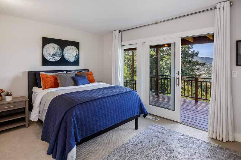 Second bedroom with doors to lower deck and view, 10 Woodhue lane