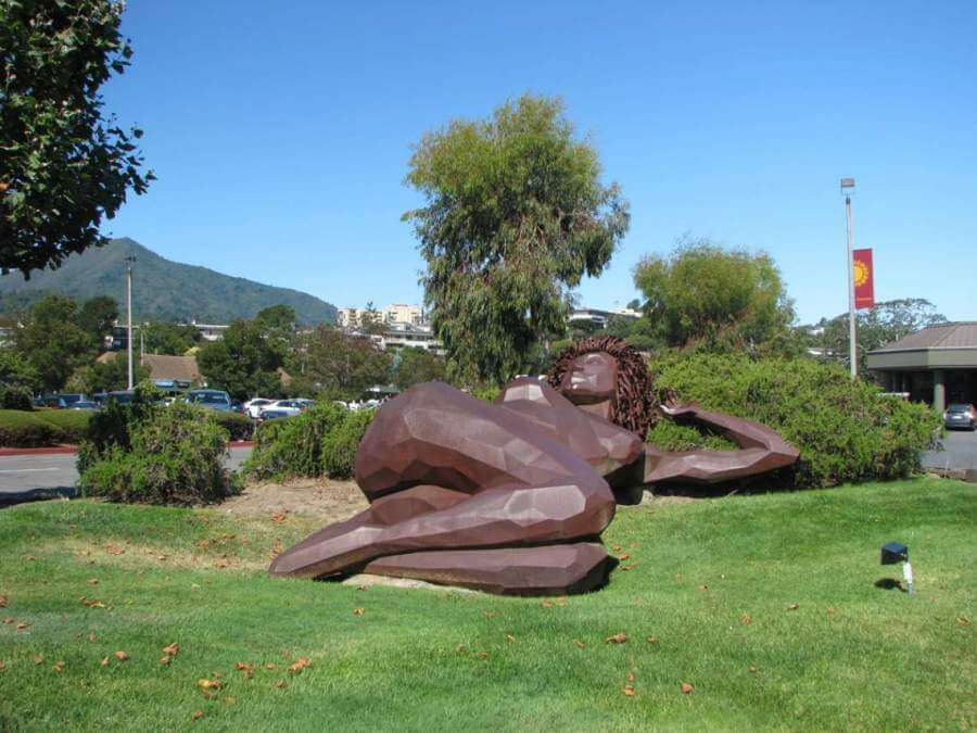 Sleeping Lady sculpture and Mt. Tamalpais from Greenbrae's Bon Air Shopping Center