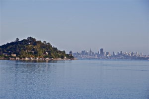 View of San Francisco and Tinuron Peninsula from Bay in Marin County
