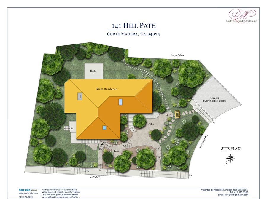 Site plan and gardens at 141 Hill Path, Corte Madera, CA