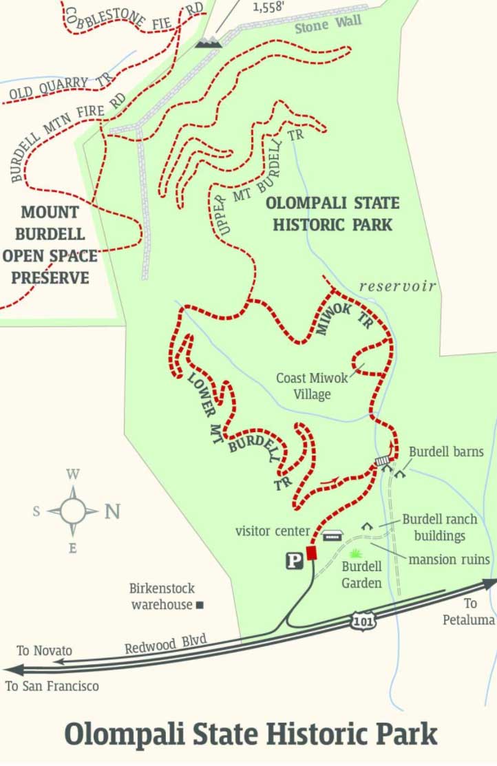 Map of trails at Opolopali State Historic Park, Novato CA