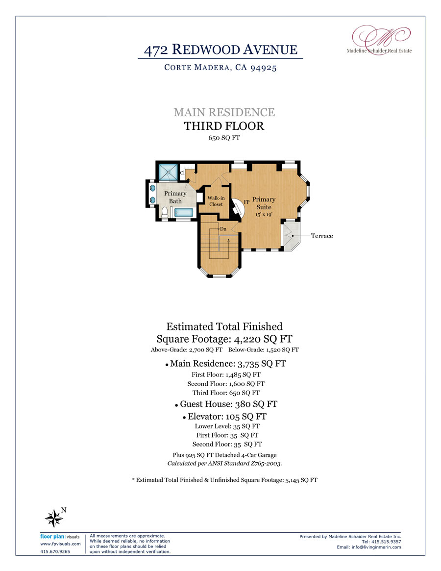 Primary bedroom level floorplan 492 Redwood Ave, Corte Madera