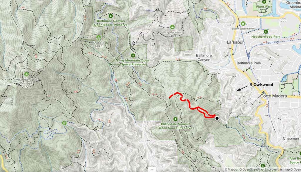 Open Space map for 9 Owlswood Dr in Larkspur, CA